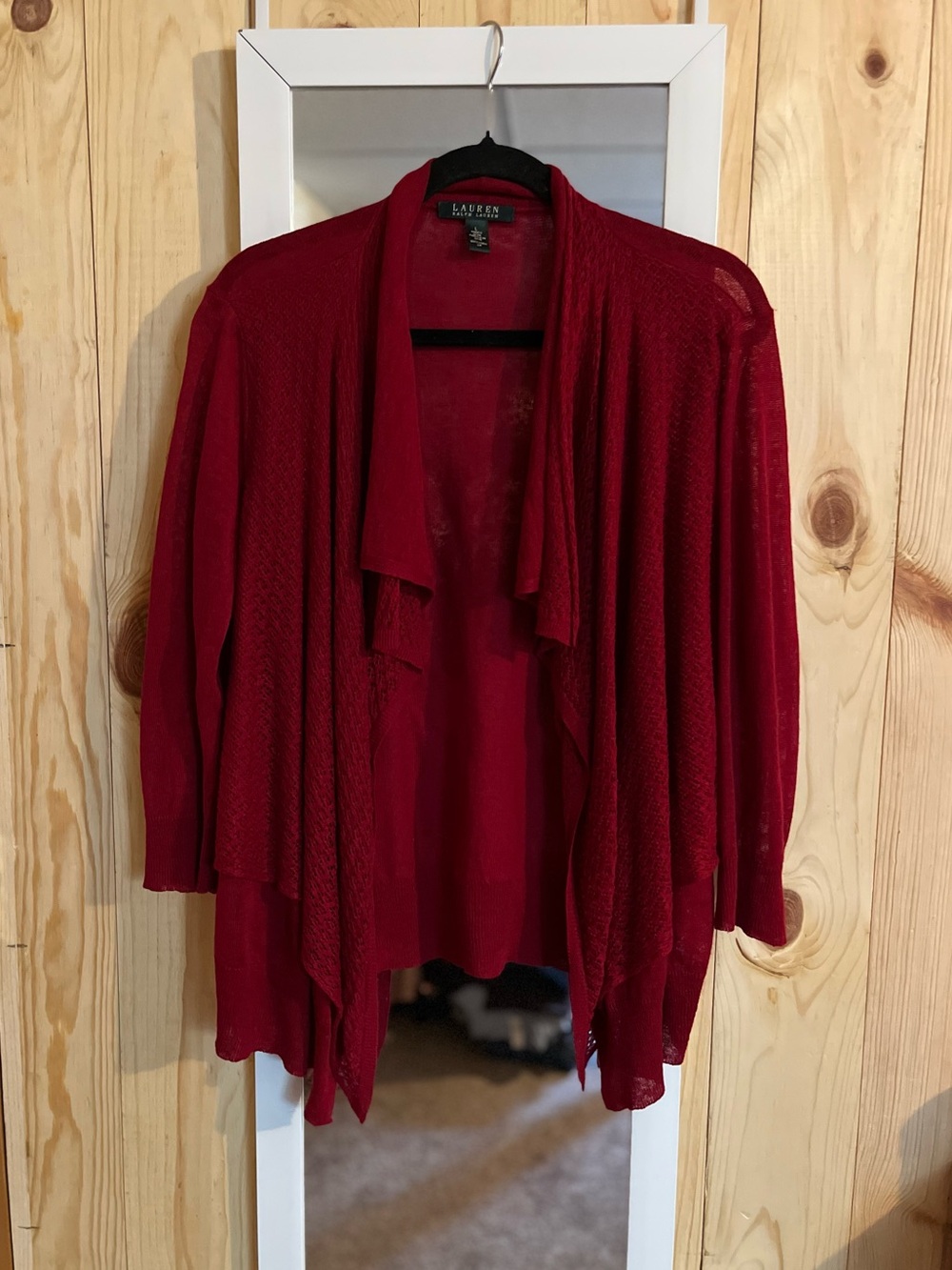Lauren Ralph Lauren Red Draped Open Front Cardigan 100% Linen